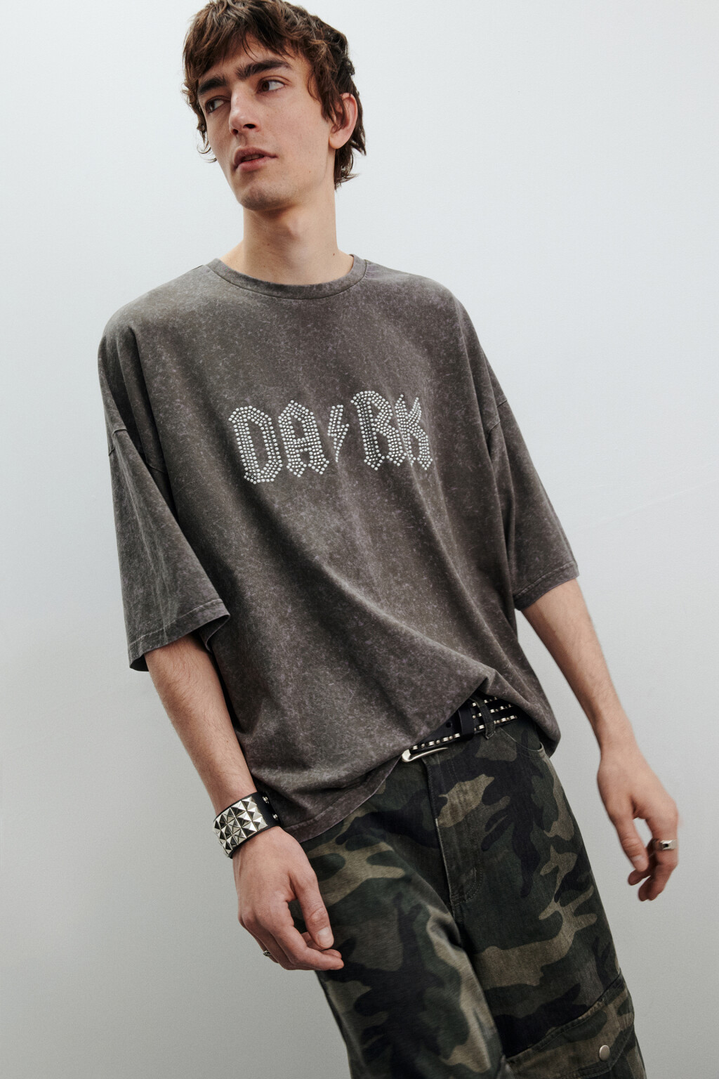 Футболка с вареным эффектом и надписью - цвет серый - 1