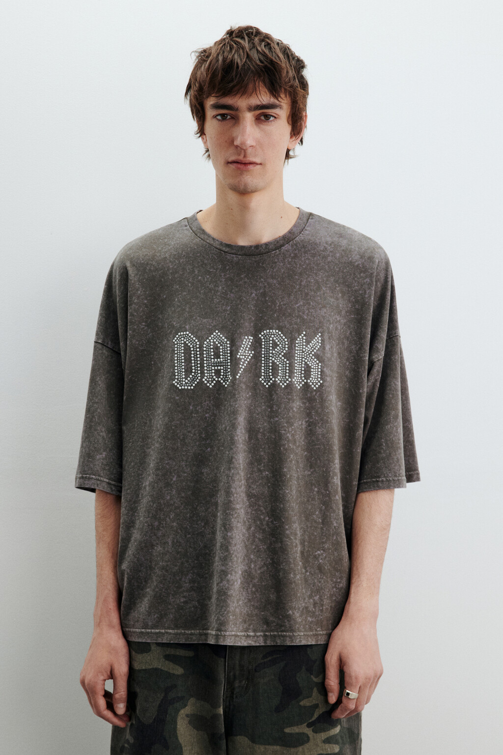 Футболка с вареным эффектом и надписью - цвет серый - 2