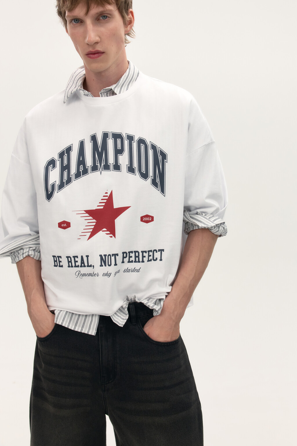 Футболка boxy fit с принтом - цвет белый - 1