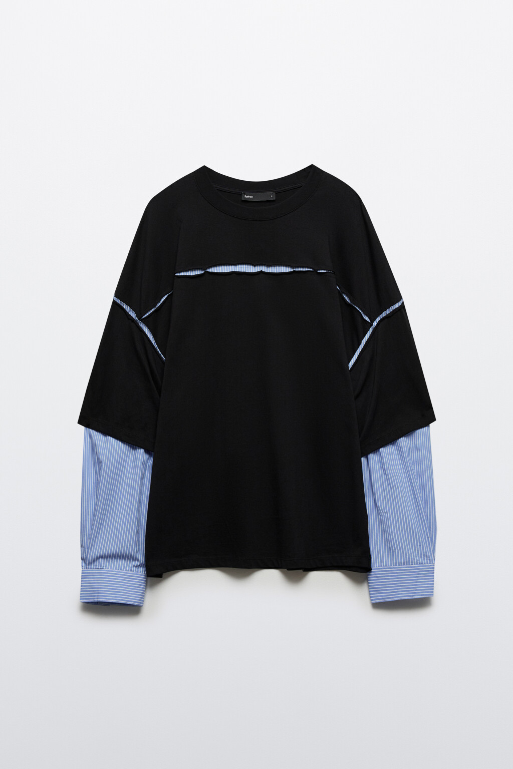 Лонгслив рваный с рубашкой в полоску - цвет черный - 8