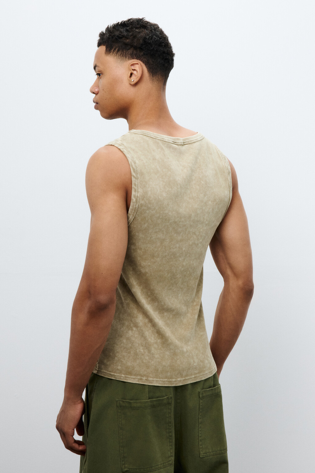 Майка в рубчик с вареным эффектом - цвет зеленый - 3