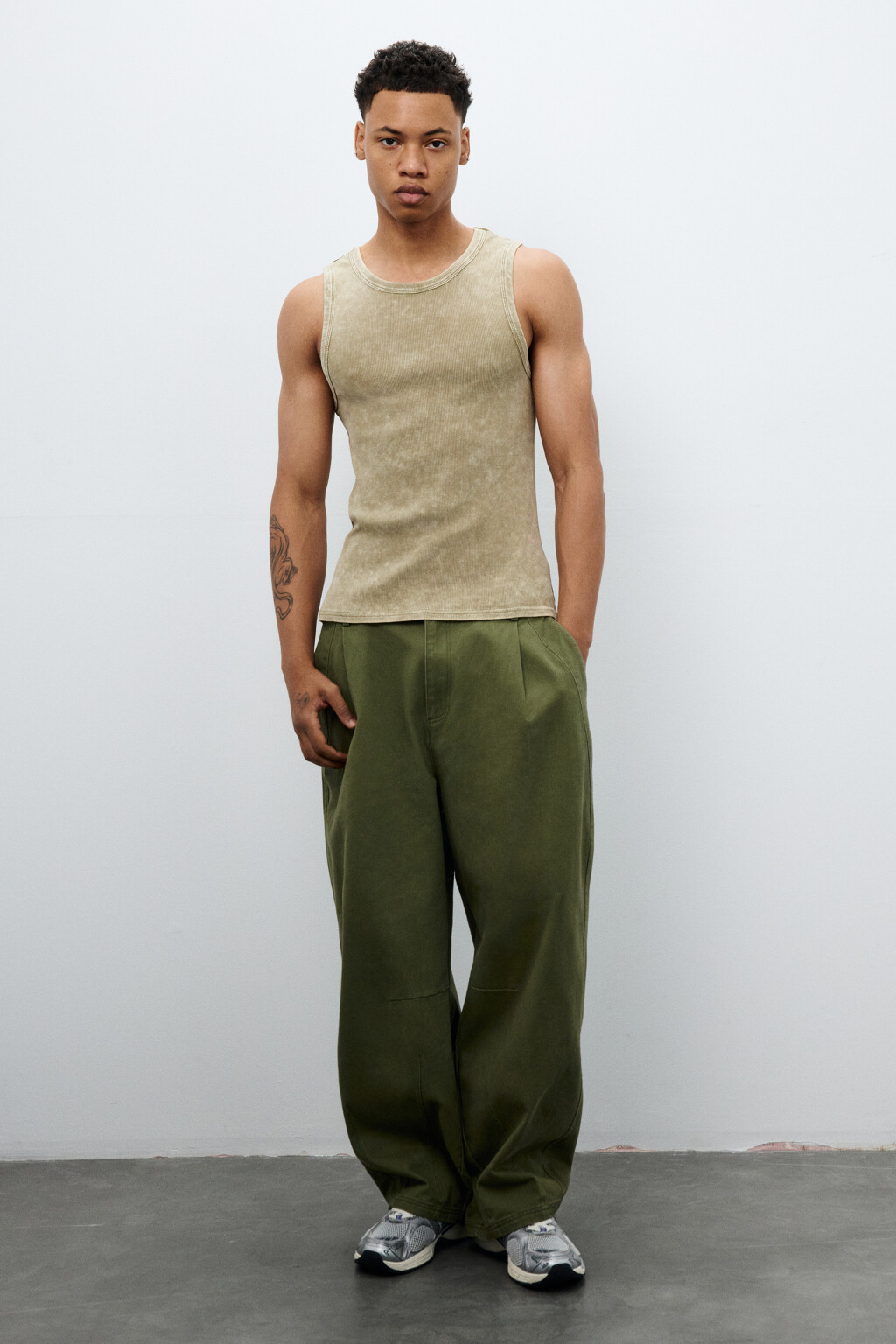 Майка в рубчик с вареным эффектом - цвет зеленый - 4