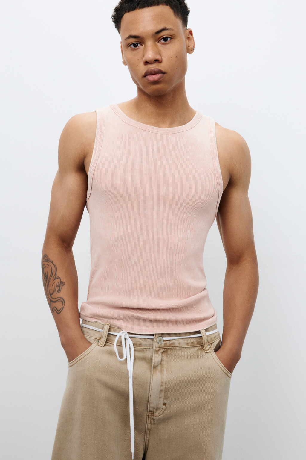 Майка в рубчик с вареным эффектом - цвет розовый - 1