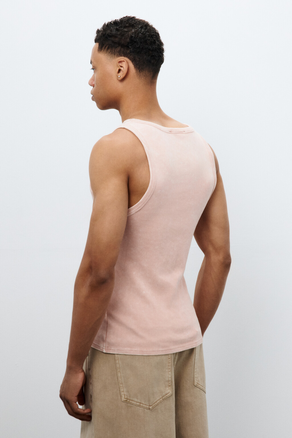 Майка в рубчик с вареным эффектом - цвет розовый - 3