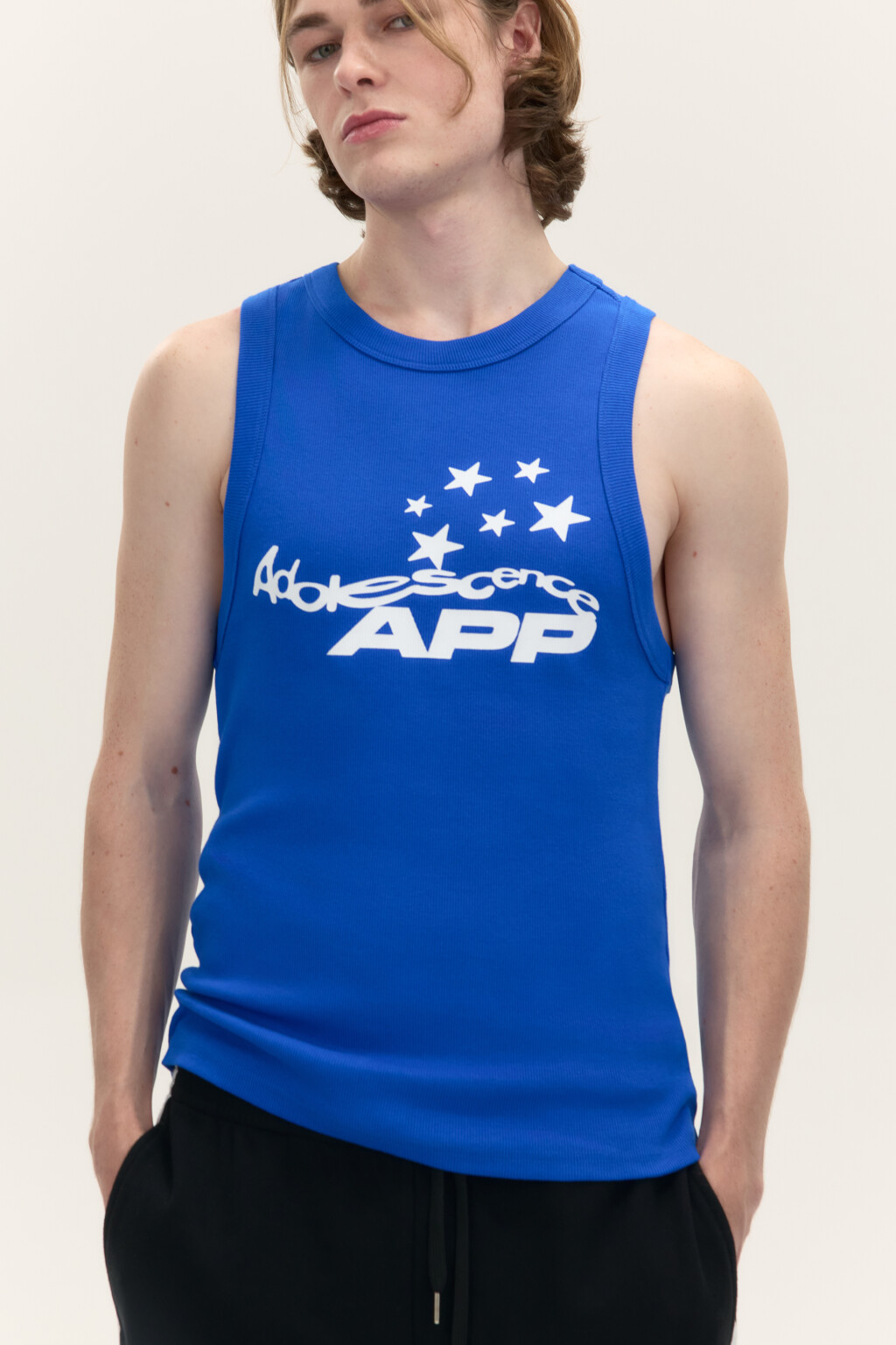 Майка хлопковая с принтом-надписью - цвет синий - 1