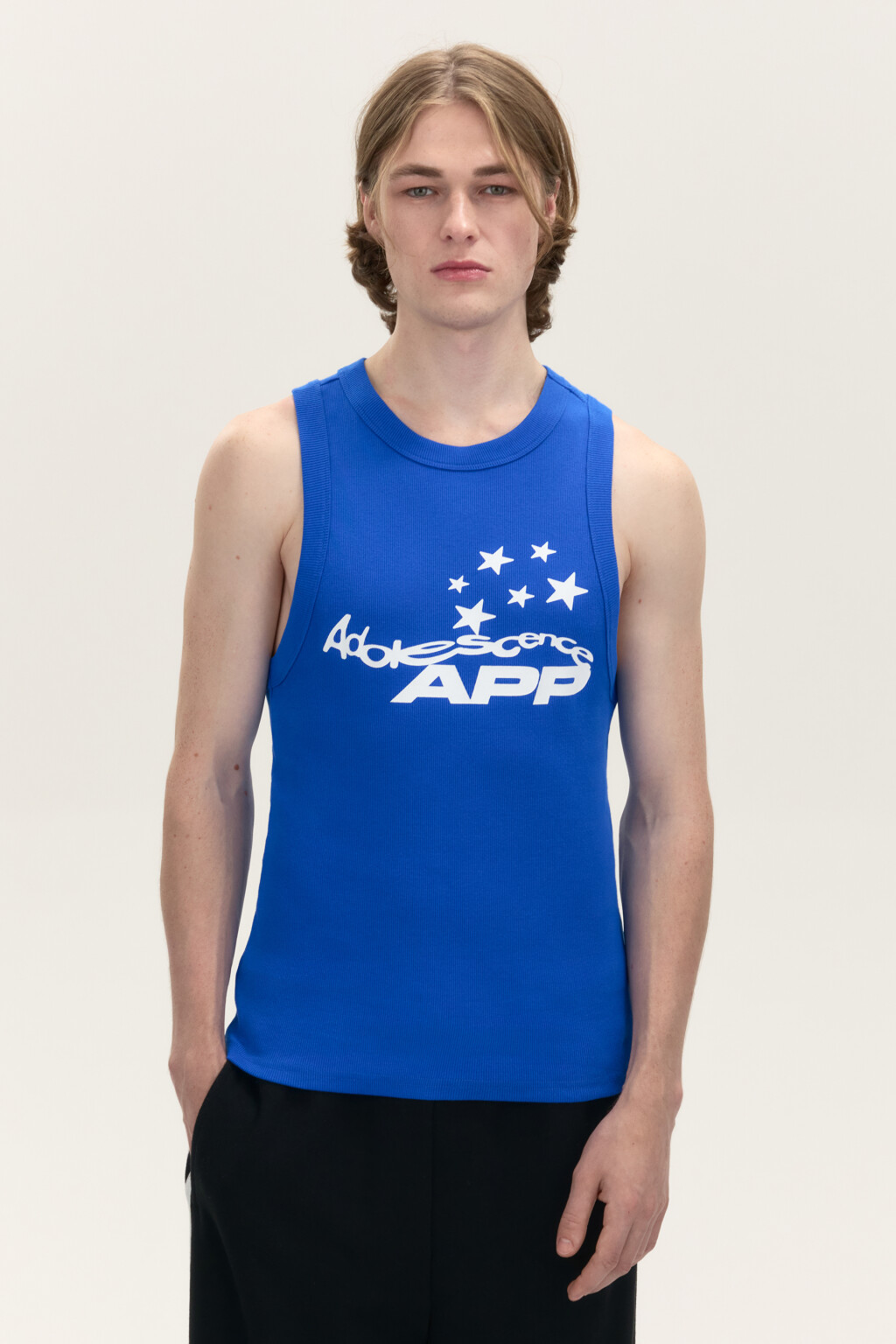 Майка хлопковая с принтом-надписью - цвет синий - 2