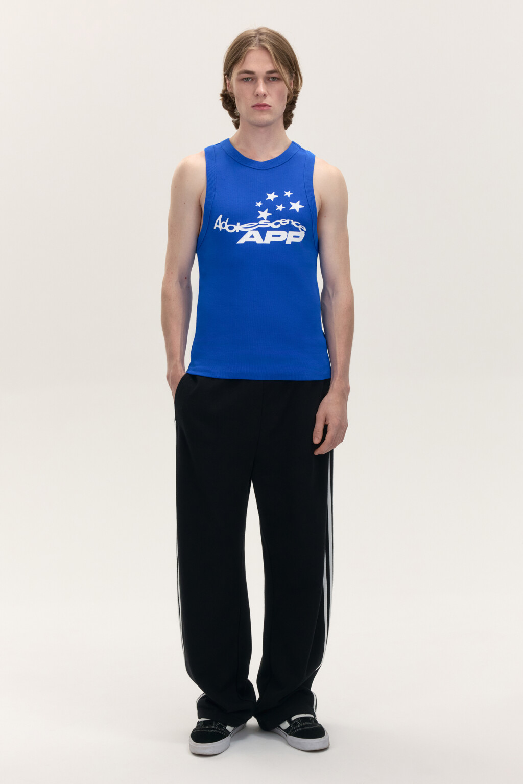 Майка хлопковая с принтом-надписью - цвет синий - 4