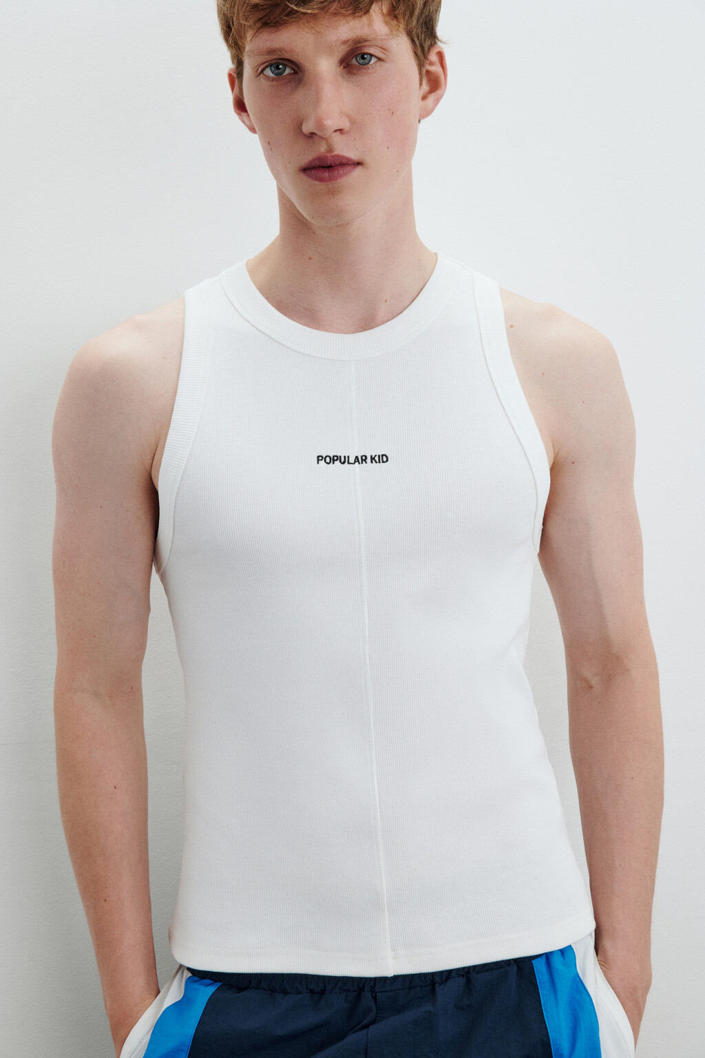 Майка в рубчик с вышивкой - цвет белый - 1