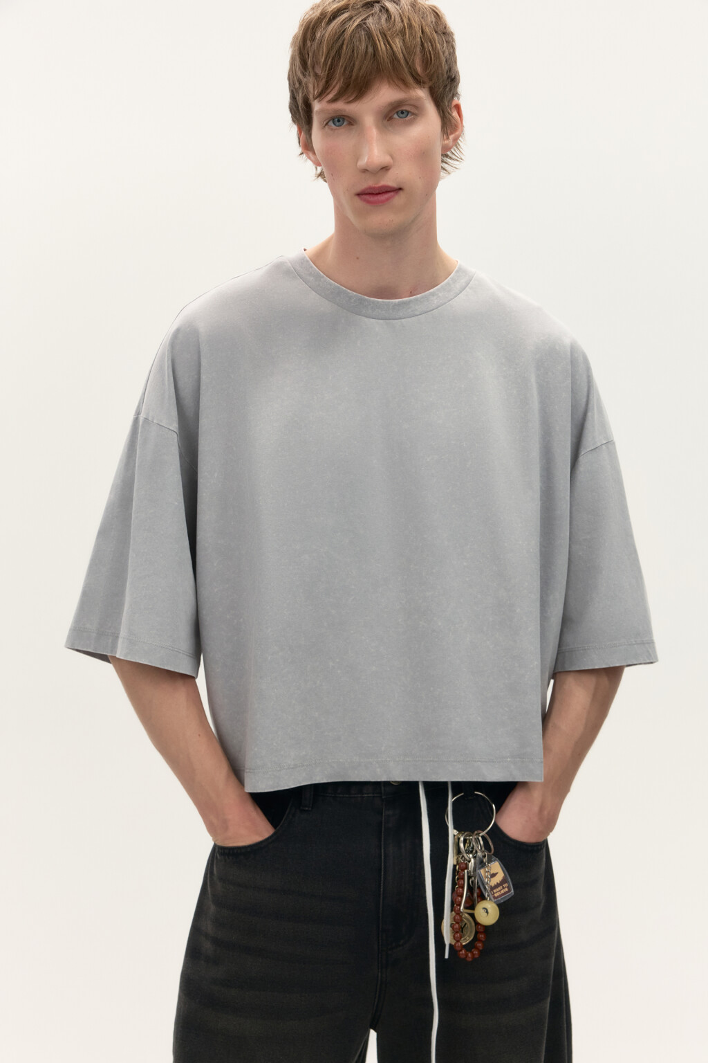 Футболка boxy fit с вареным эффектом - цвет серый - 1