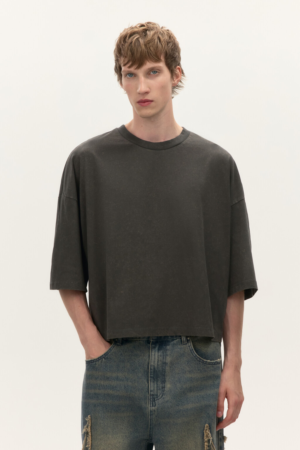 Футболка boxy fit с вареным эффектом - цвет серый - 2