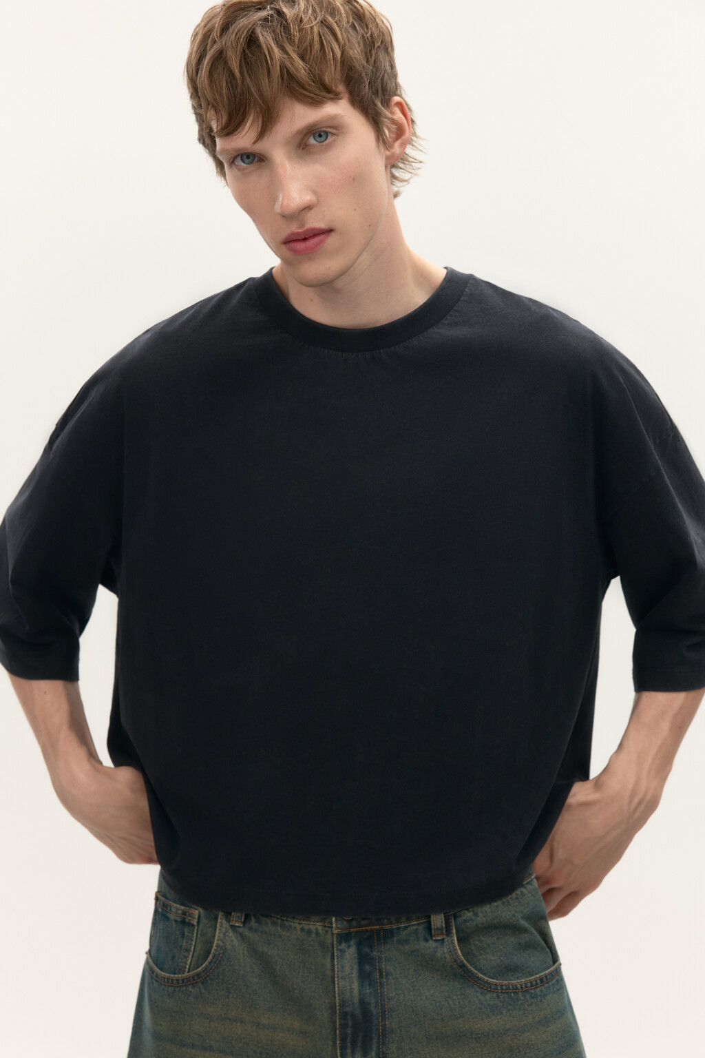 Футболка boxy fit с вареным эффектом - цвет черный - 1