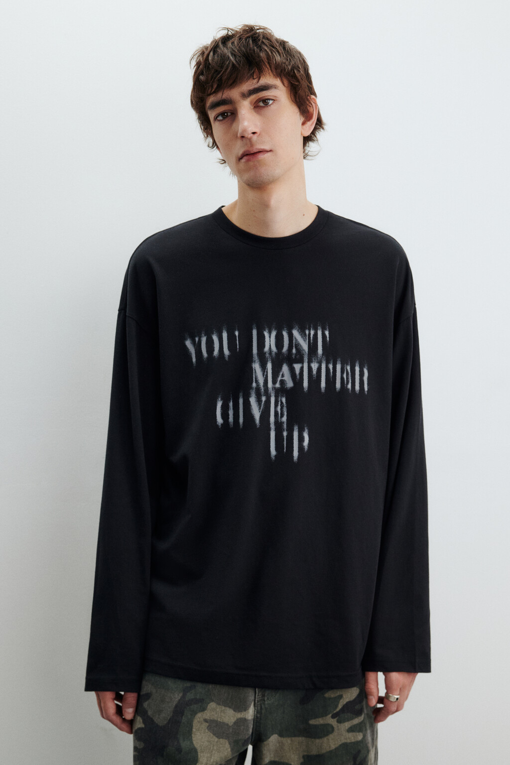 Лонгслив хлопковый с принтом - цвет черный - 3