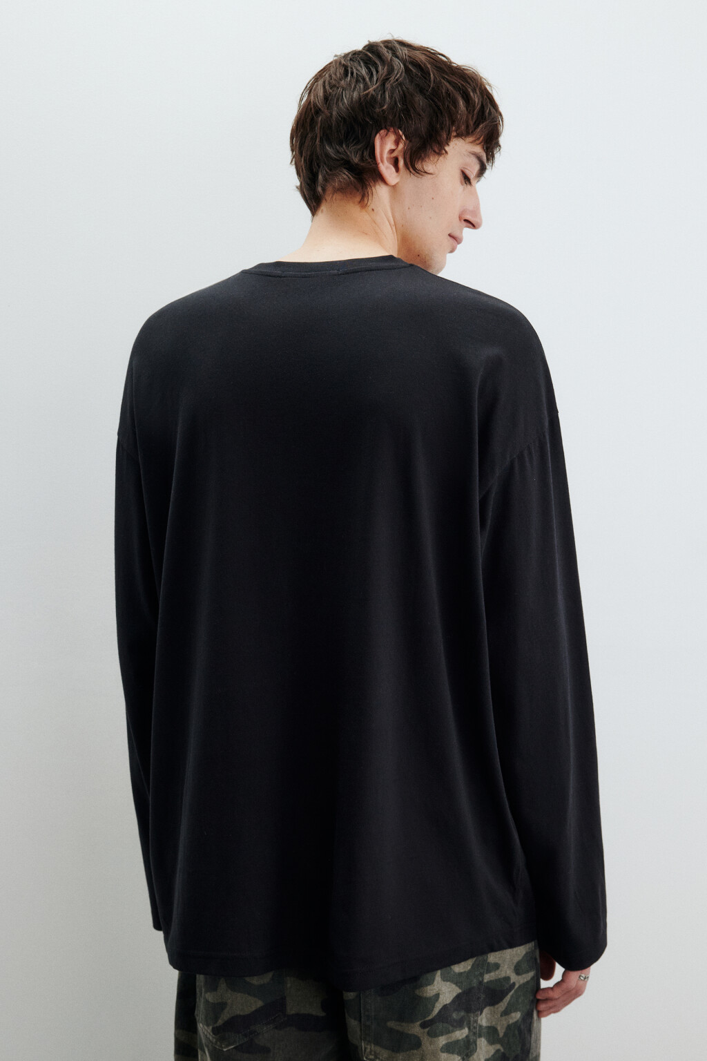 Лонгслив хлопковый с принтом - цвет черный - 4