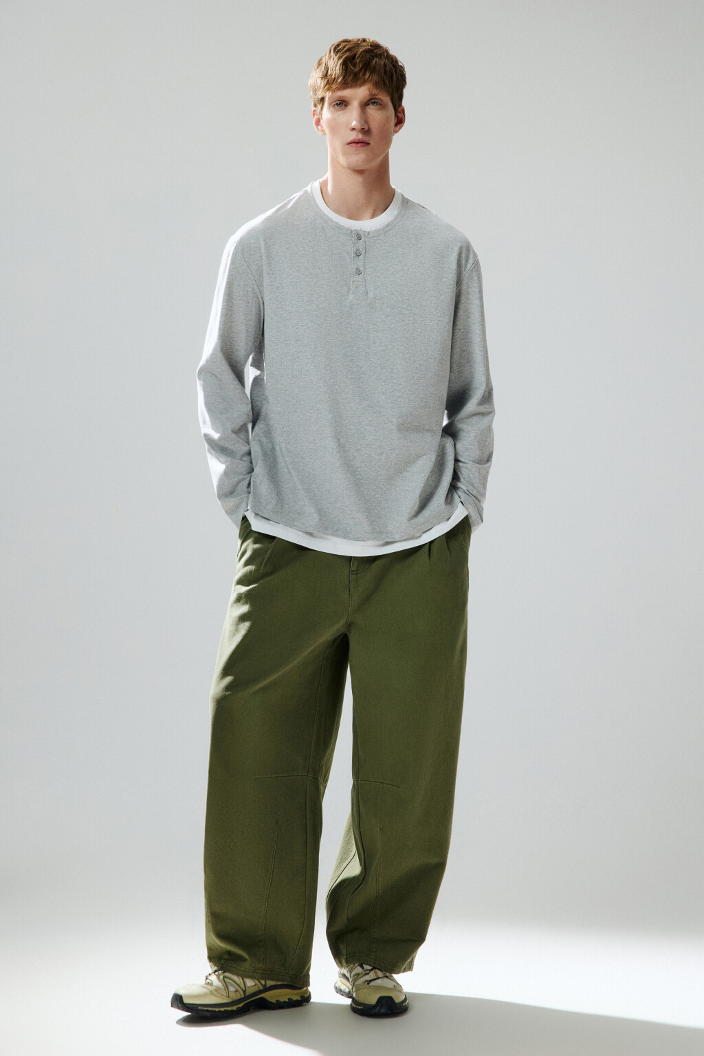 Лонгслив двуслойный с застежкой на груди - цвет серый - 4