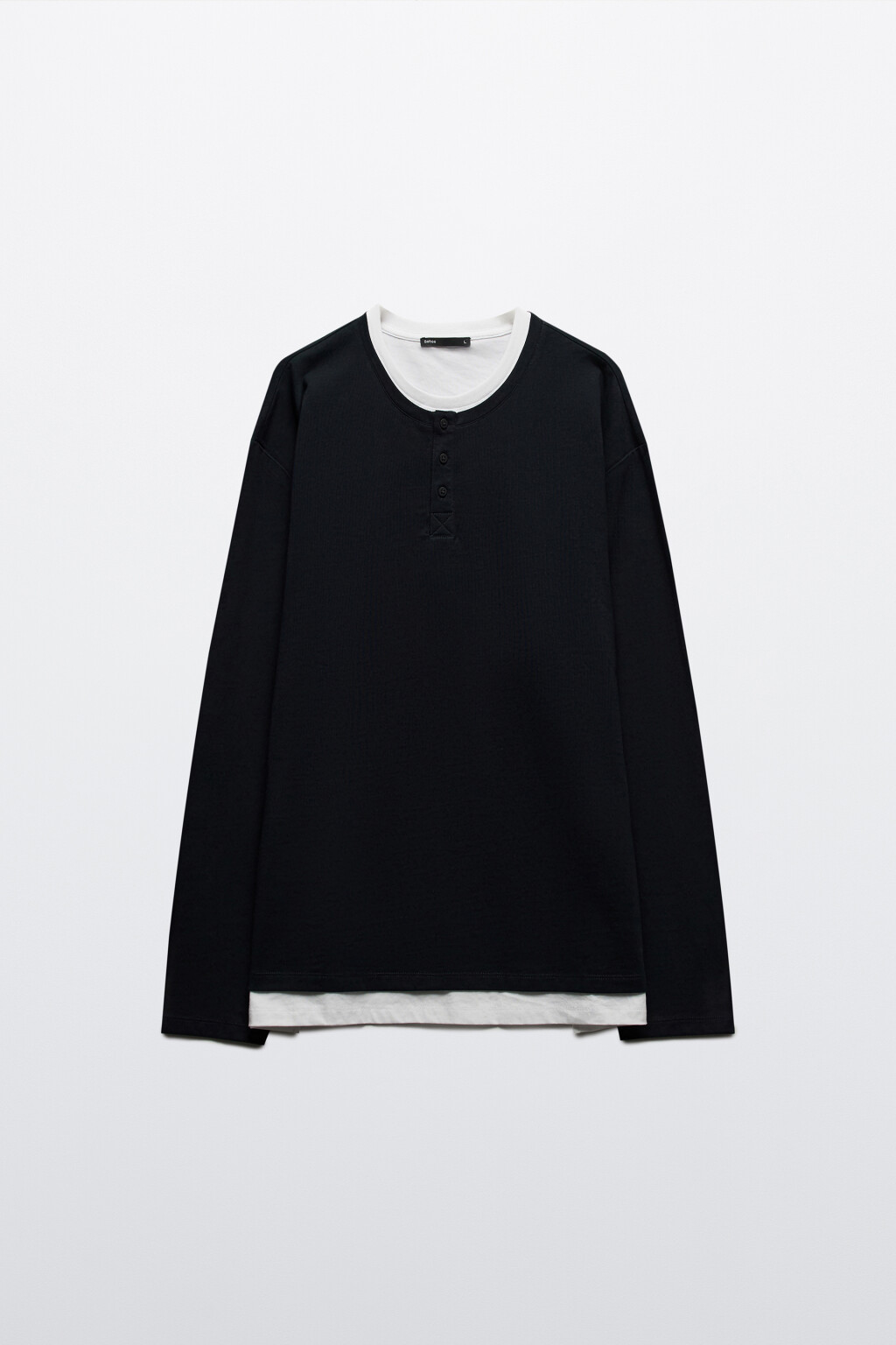 Лонгслив двуслойный с застежкой на груди - цвет черный - 8