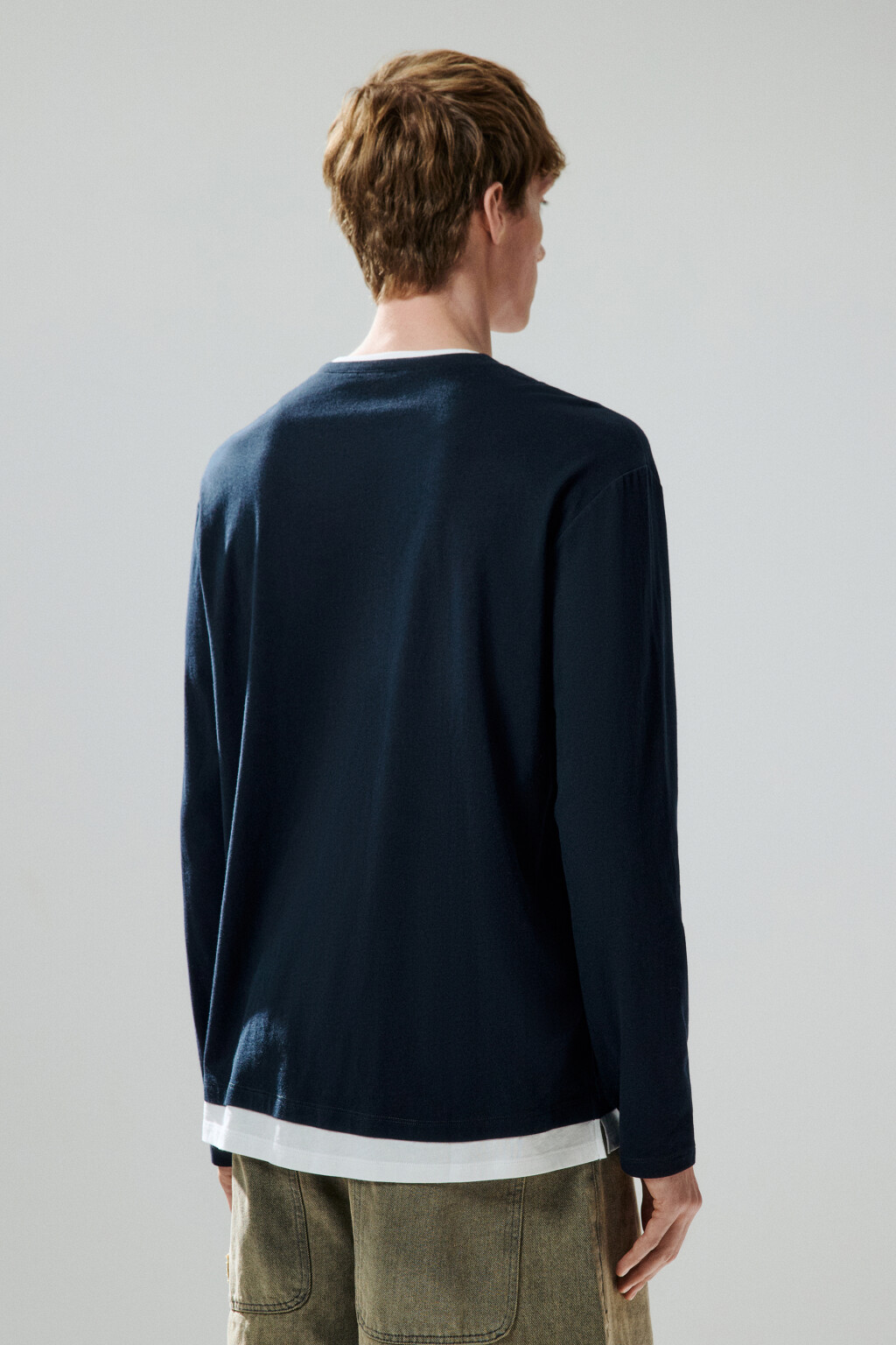Лонгслив двуслойный с застежкой на груди - цвет черный - 3