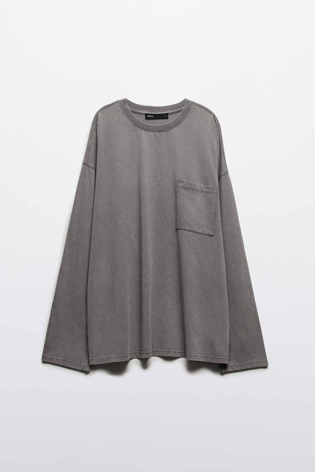 Лонгслив с вареным эффектом и карманом - цвет серый - 8