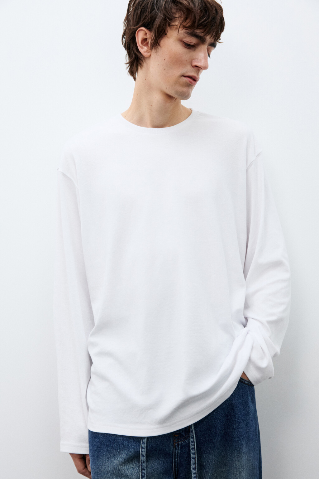 Лонгслив базовый трикотажный - цвет белый - 1