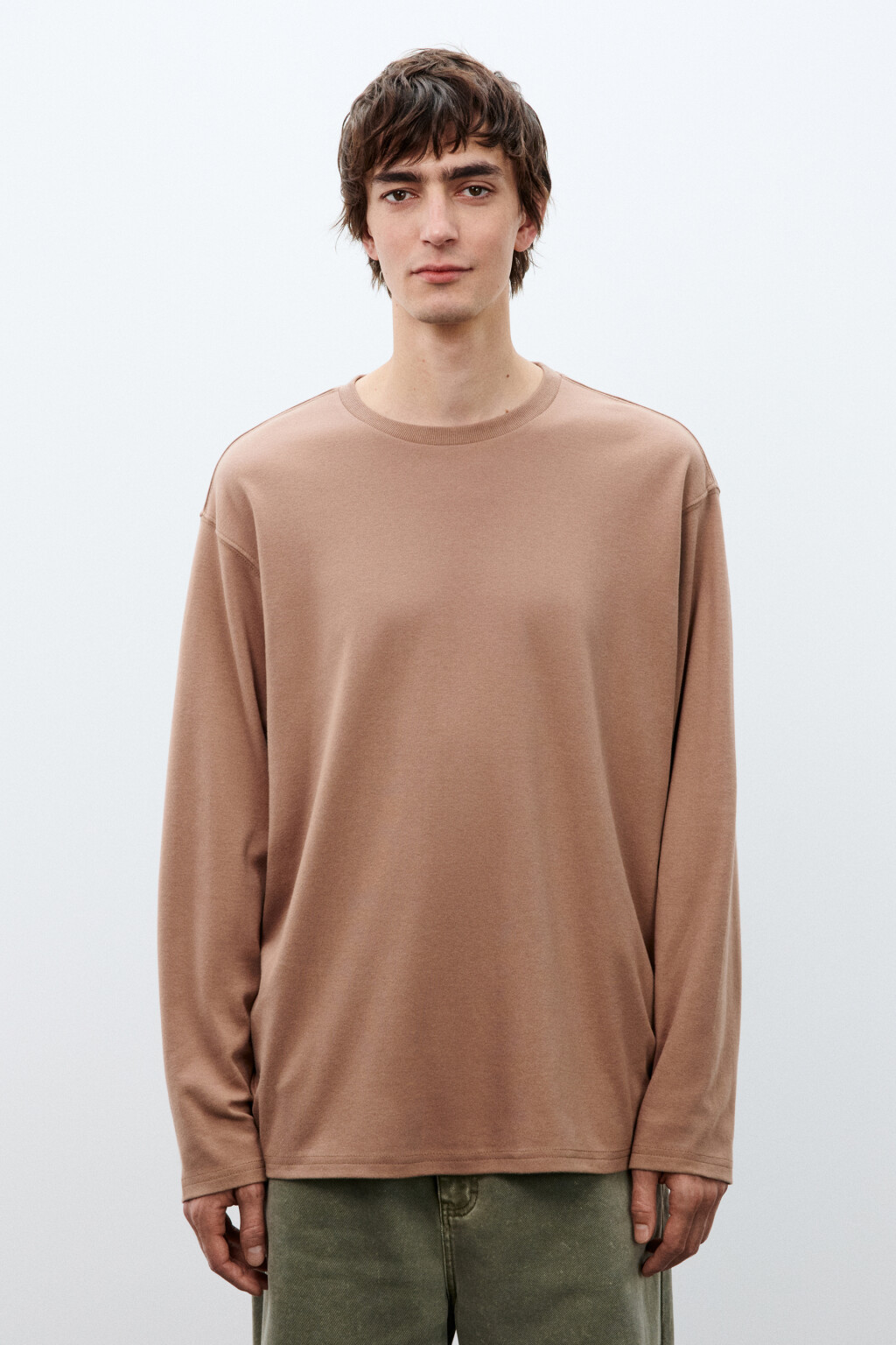 Лонгслив базовый трикотажный - цвет коричневый - 2