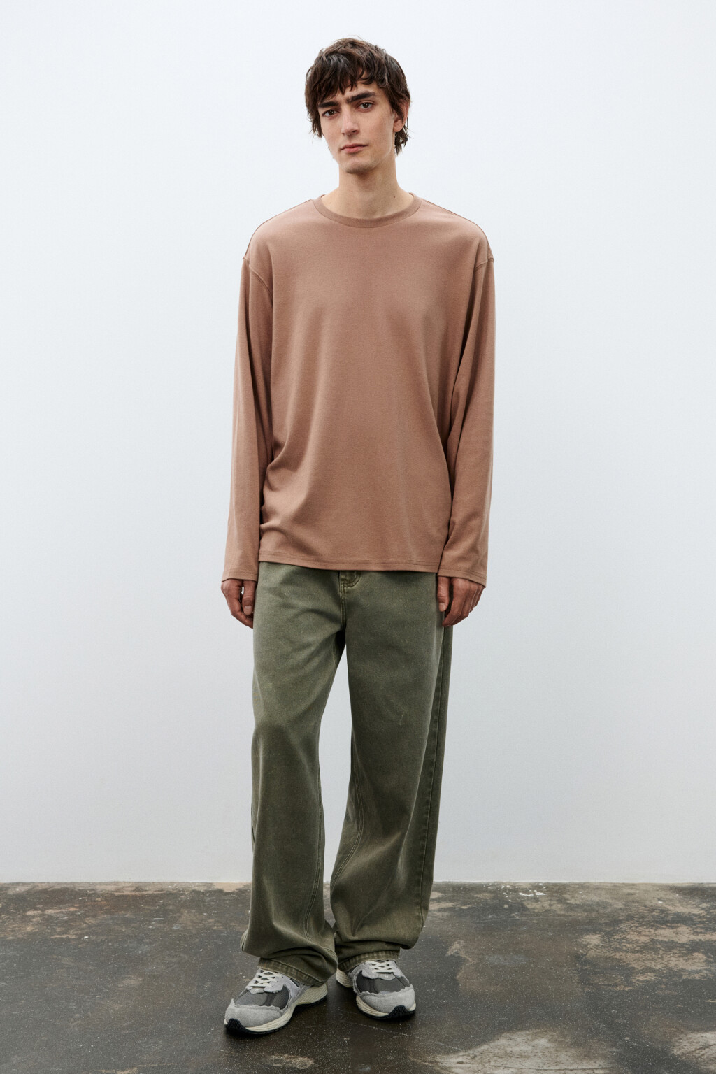 Лонгслив базовый трикотажный - цвет коричневый - 4