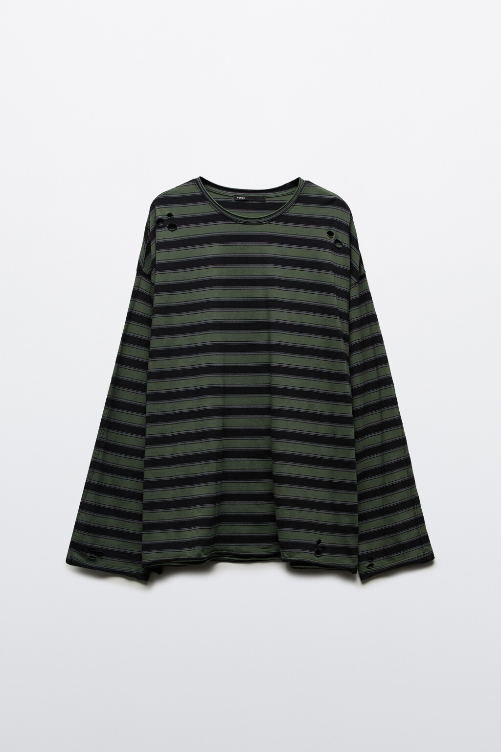 Лонгслив хлопковый в полоску - цвет зеленый - 8