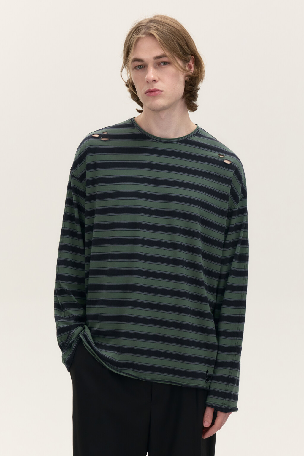 Лонгслив хлопковый в полоску - цвет зеленый - 3