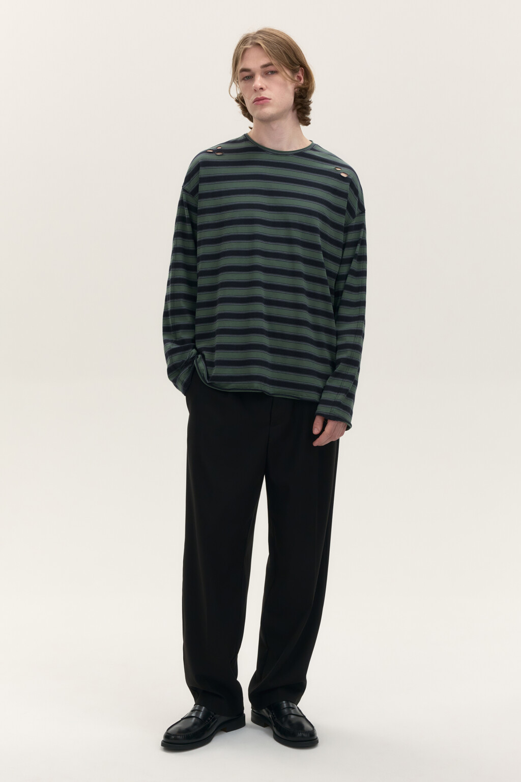 Лонгслив хлопковый в полоску - цвет зеленый - 5
