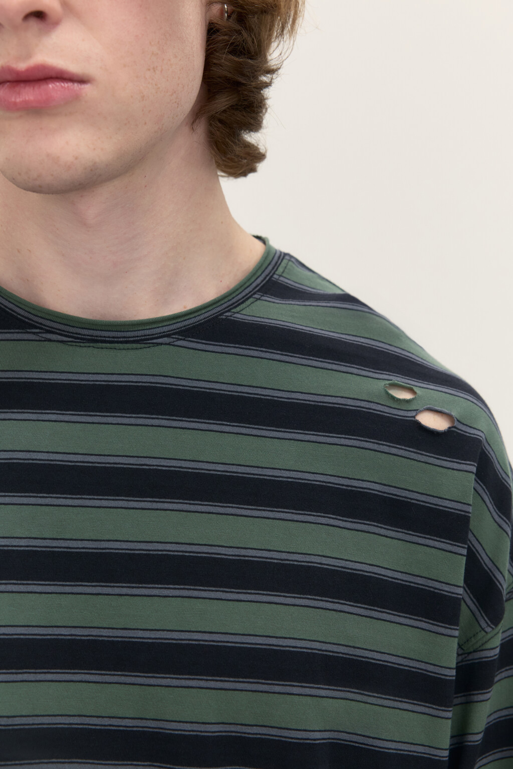 Лонгслив хлопковый в полоску - цвет зеленый - 6