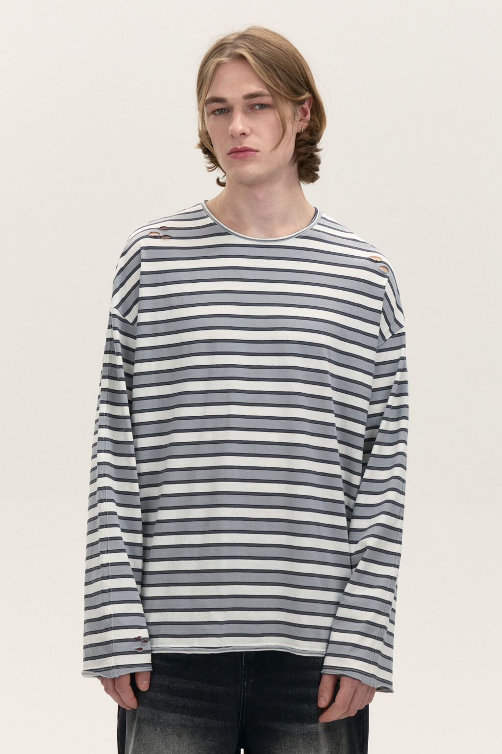 Лонгслив хлопковый в полоску - цвет серый - 2