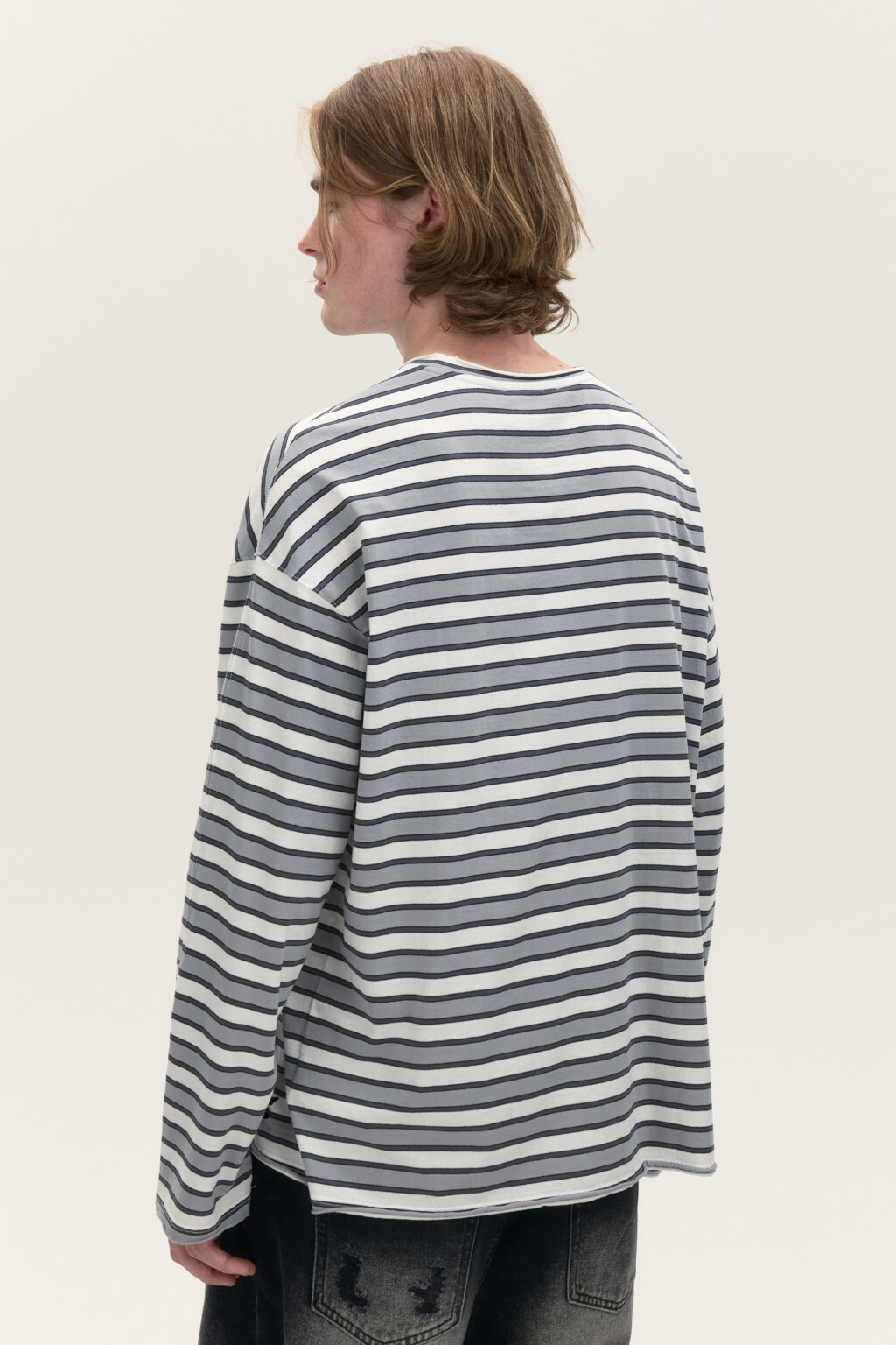 Лонгслив хлопковый в полоску - цвет серый - 3