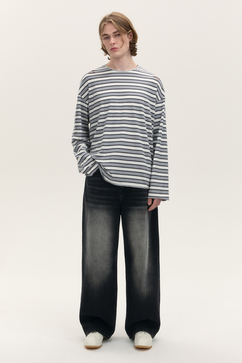 Лонгслив хлопковый в полоску - цвет серый - 4