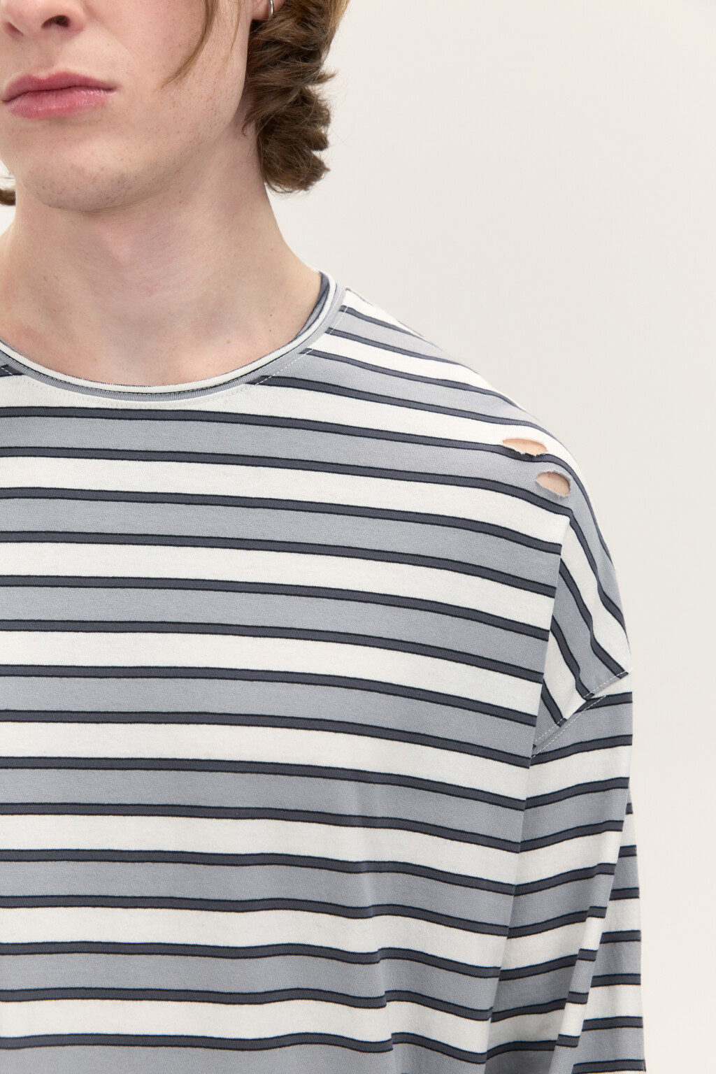 Лонгслив хлопковый в полоску - цвет серый - 5