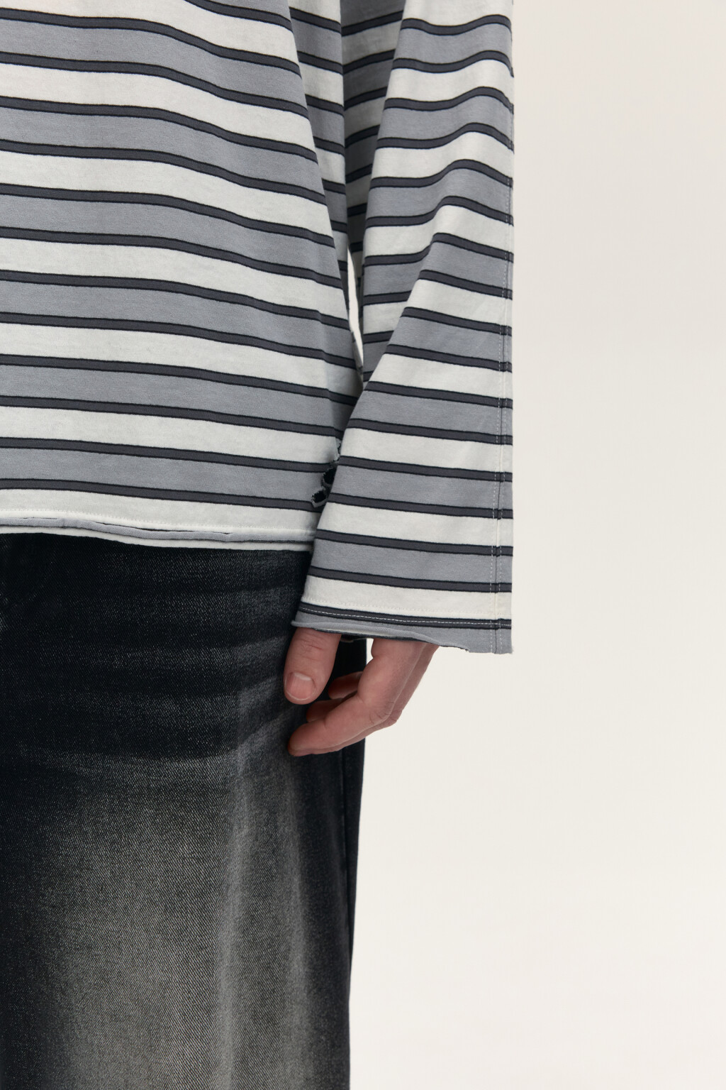 Лонгслив хлопковый в полоску - цвет серый - 6