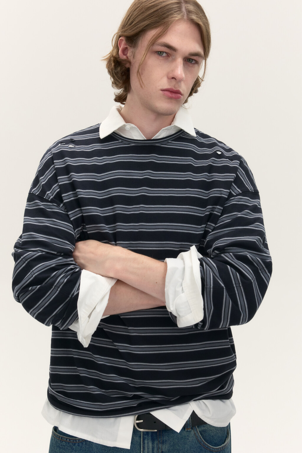 Лонгслив хлопковый в полоску - цвет черный - 1