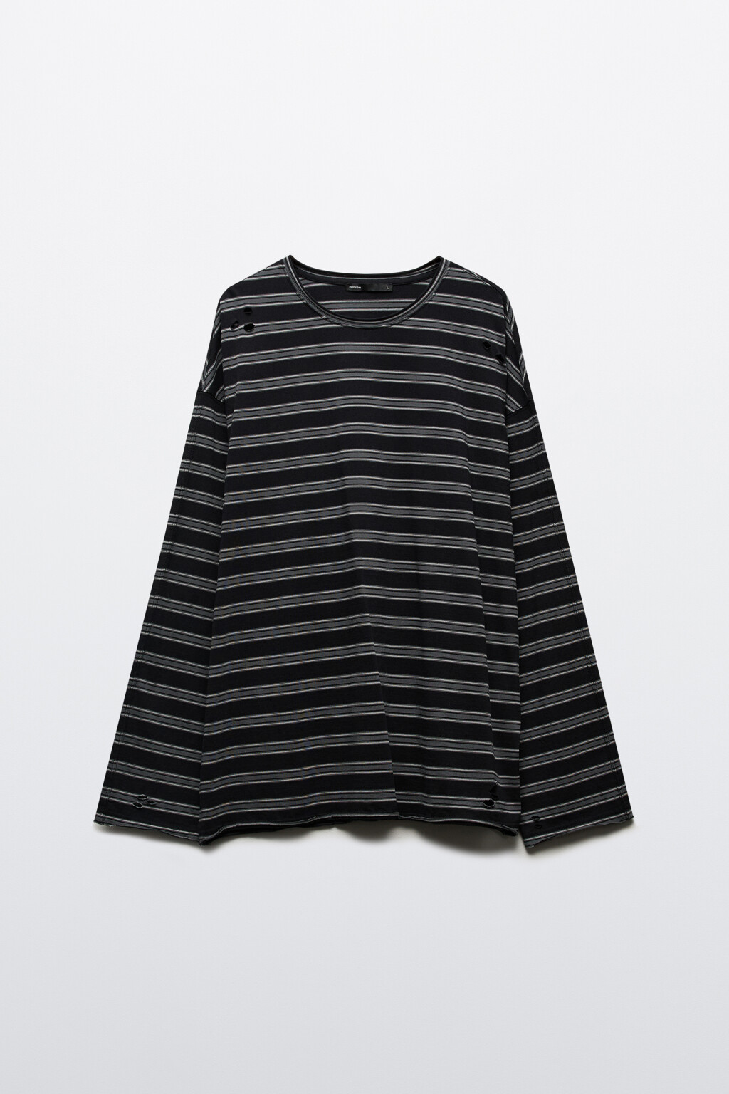 Лонгслив хлопковый в полоску - цвет черный - 8