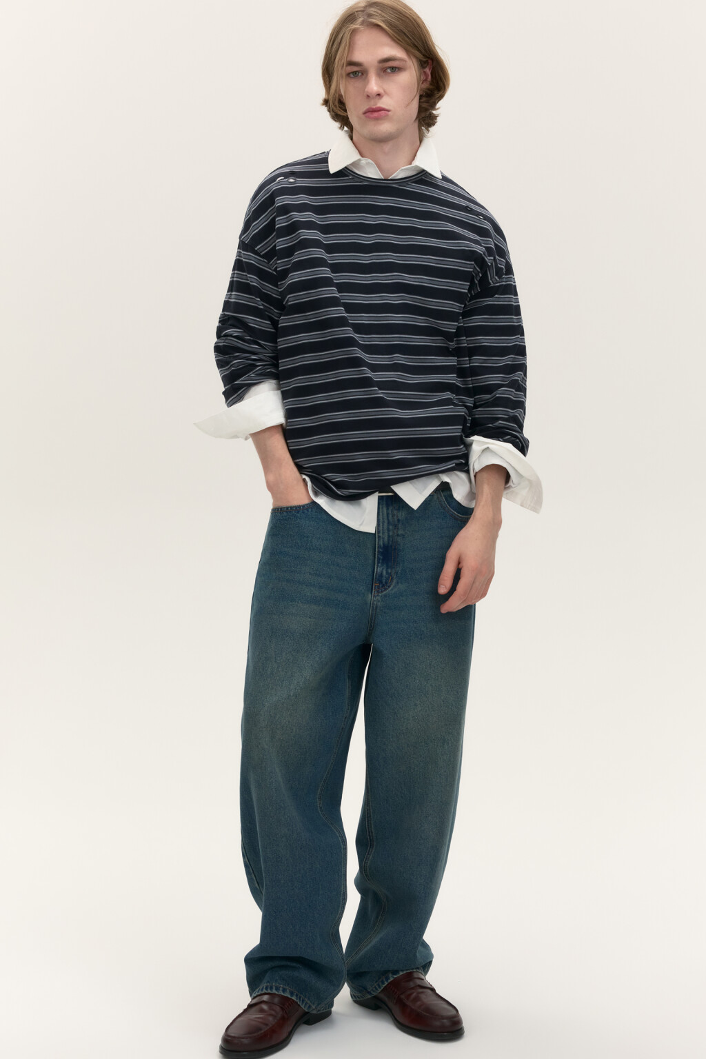 Лонгслив хлопковый в полоску - цвет черный - 2