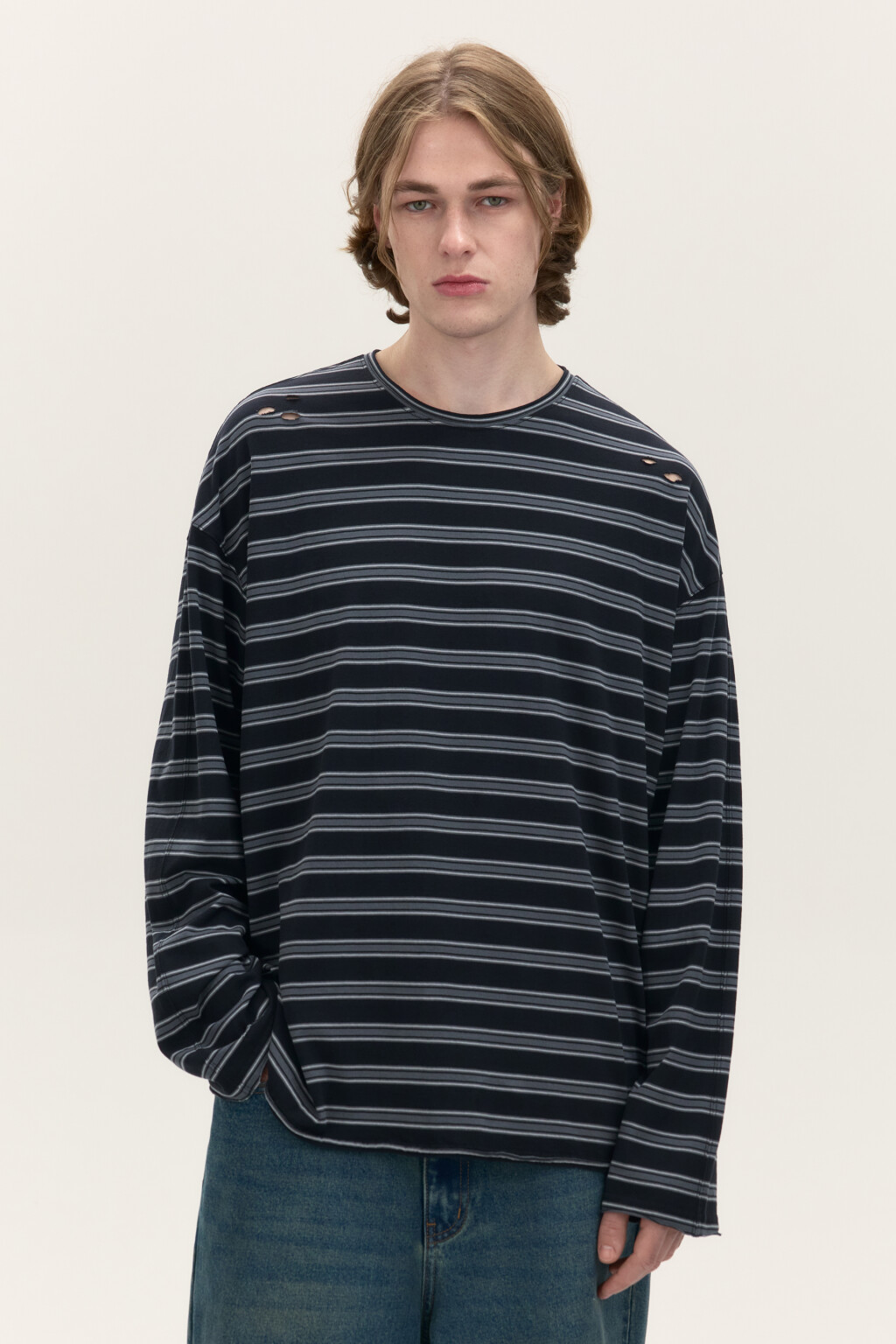Лонгслив хлопковый в полоску - цвет черный - 3
