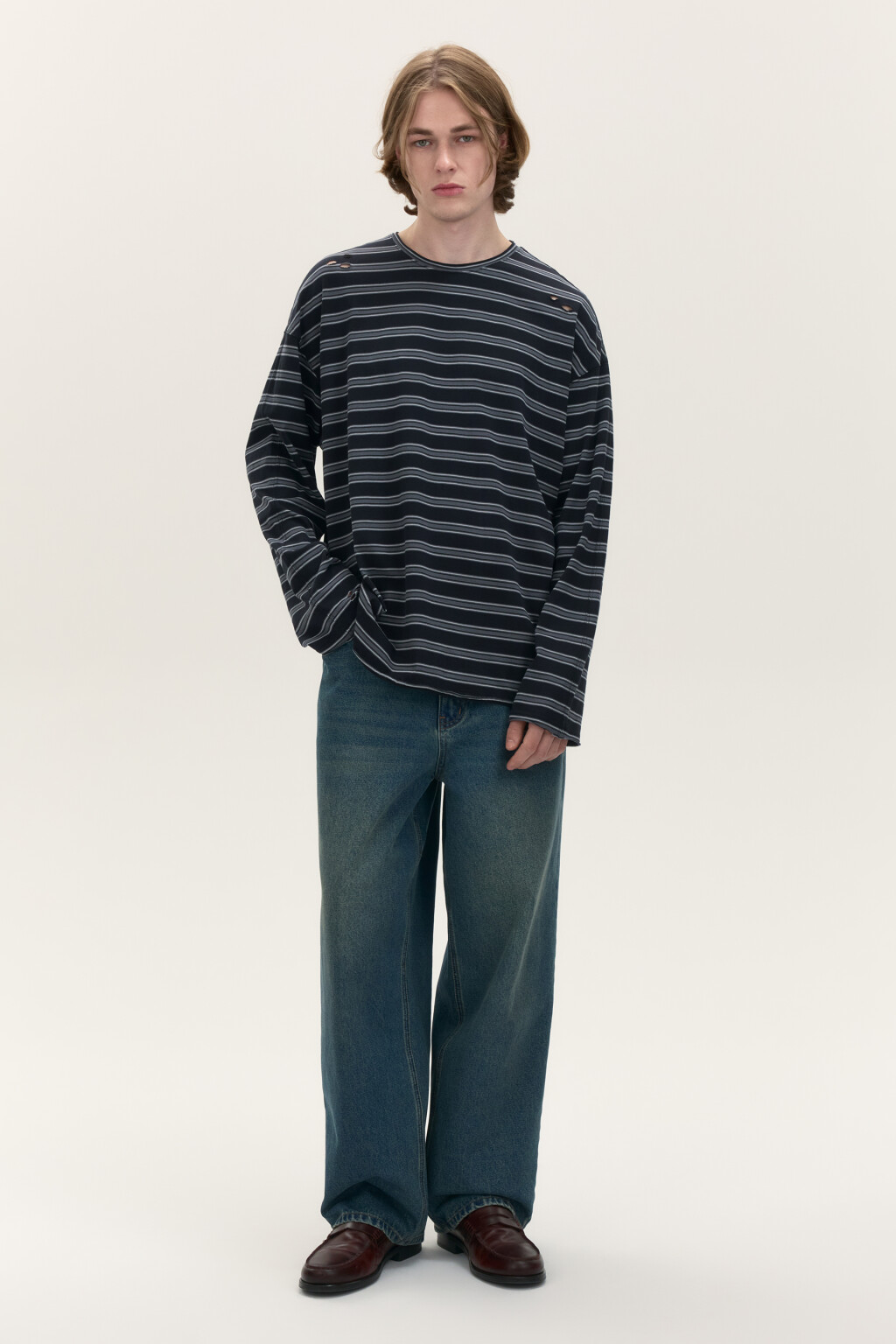 Лонгслив хлопковый в полоску - цвет черный - 5