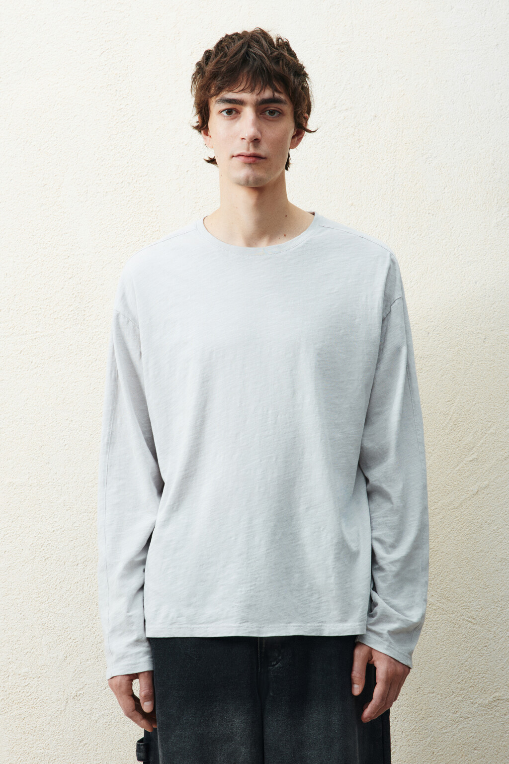 Лонгслив из хлопкового трикотажа - цвет серый - 2