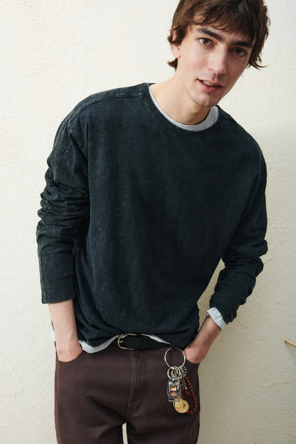 Лонгслив из хлопкового трикотажа - цвет черный - 1