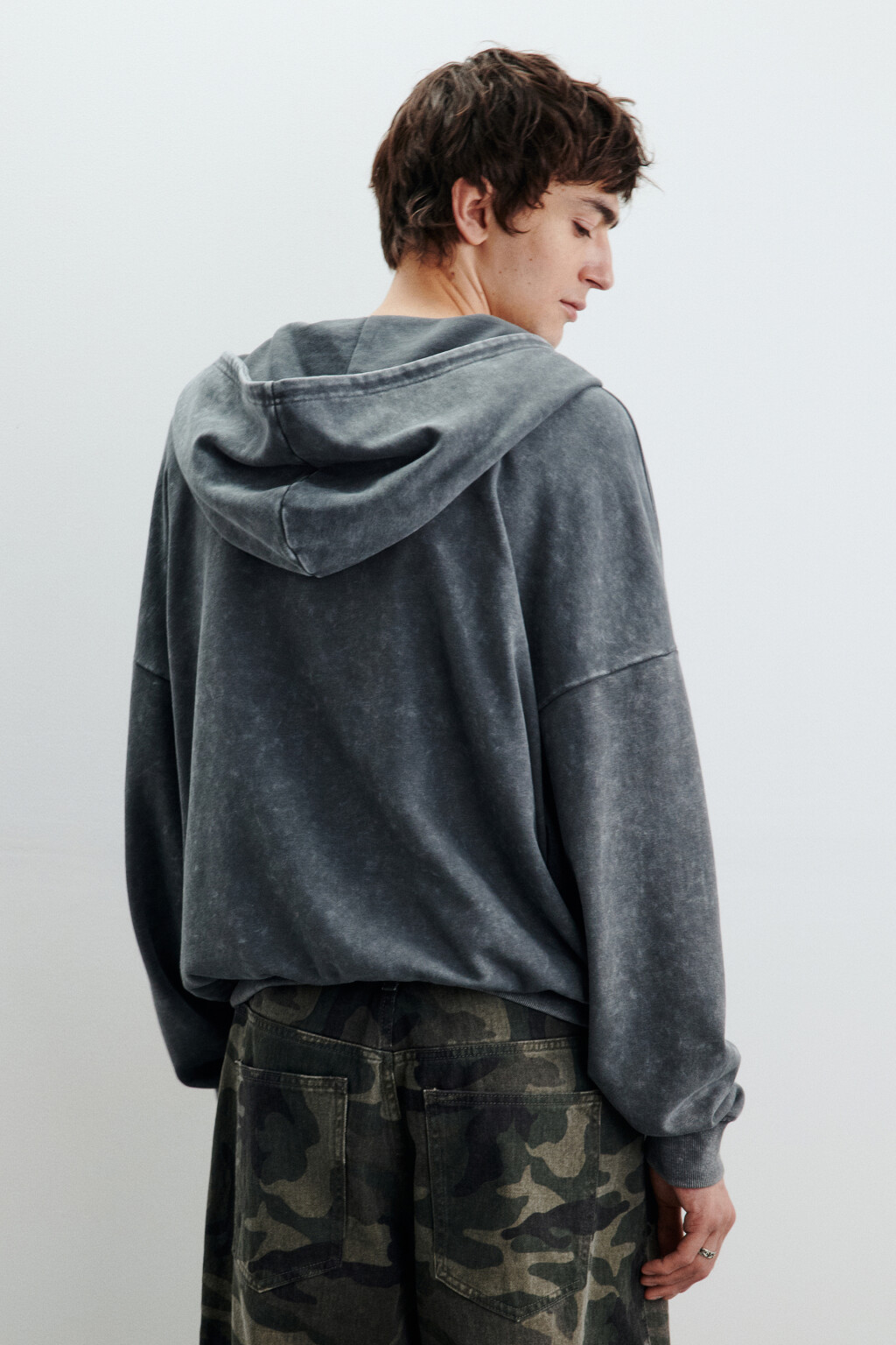 Худи-зипка с вареным эффектом - цвет серый - 3