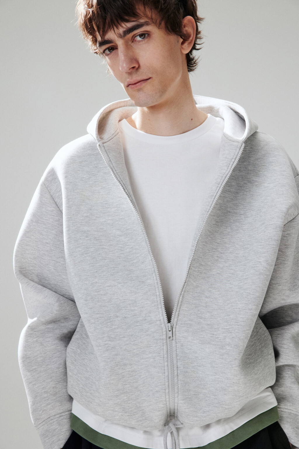 Худи-зипка из футера с капюшоном - цвет серый - 1