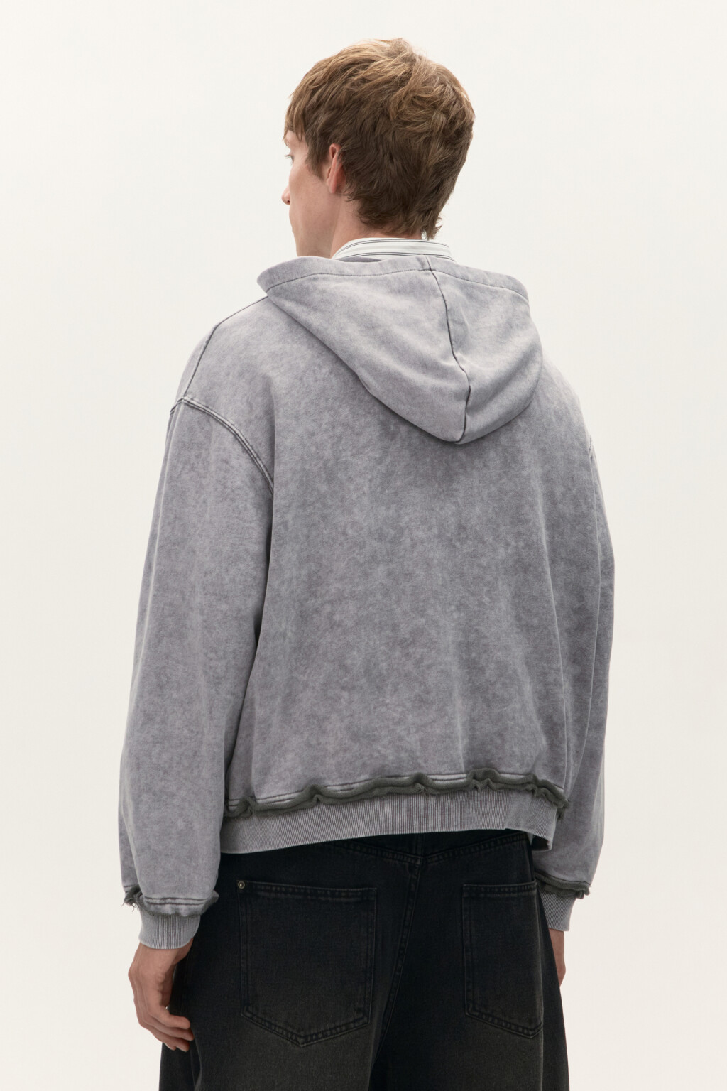 Худи-зипка oversize с вареным эффектом - цвет серый - 4