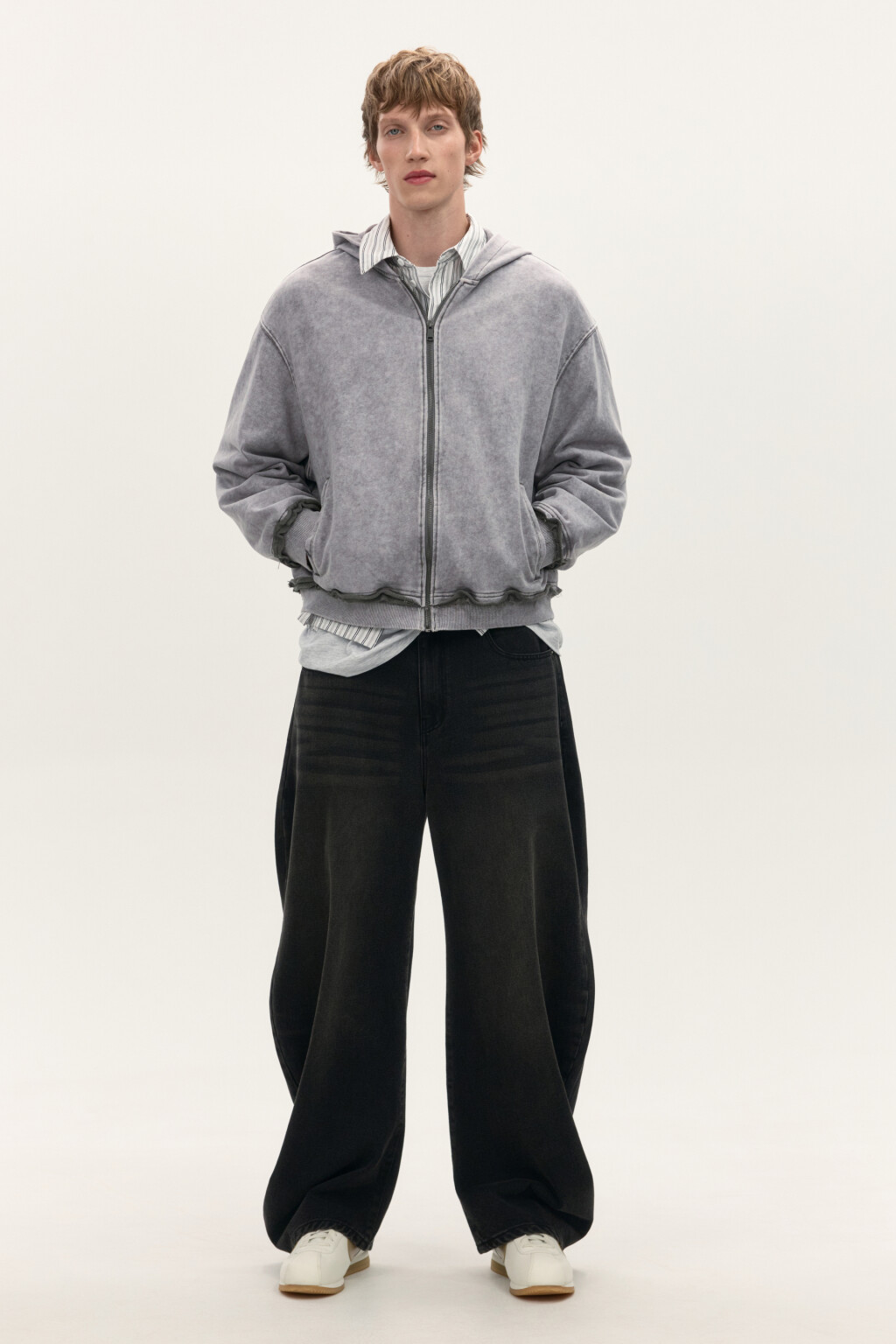 Худи-зипка oversize с вареным эффектом - цвет серый - 5