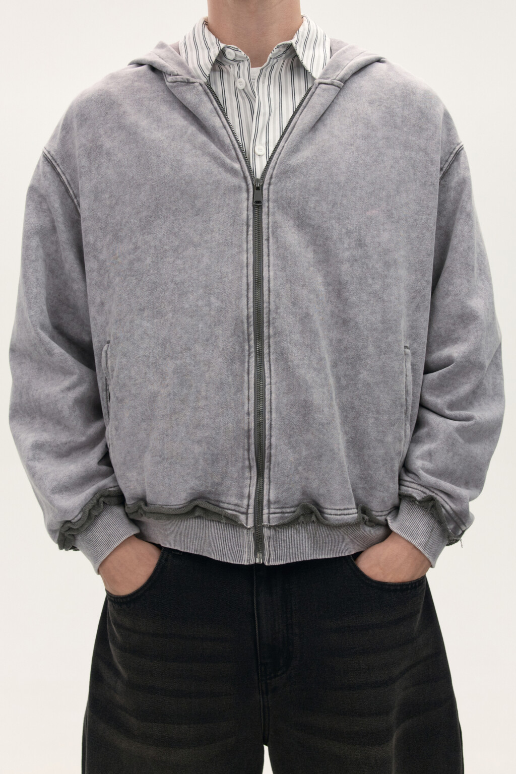 Худи-зипка oversize с вареным эффектом - цвет серый - 6