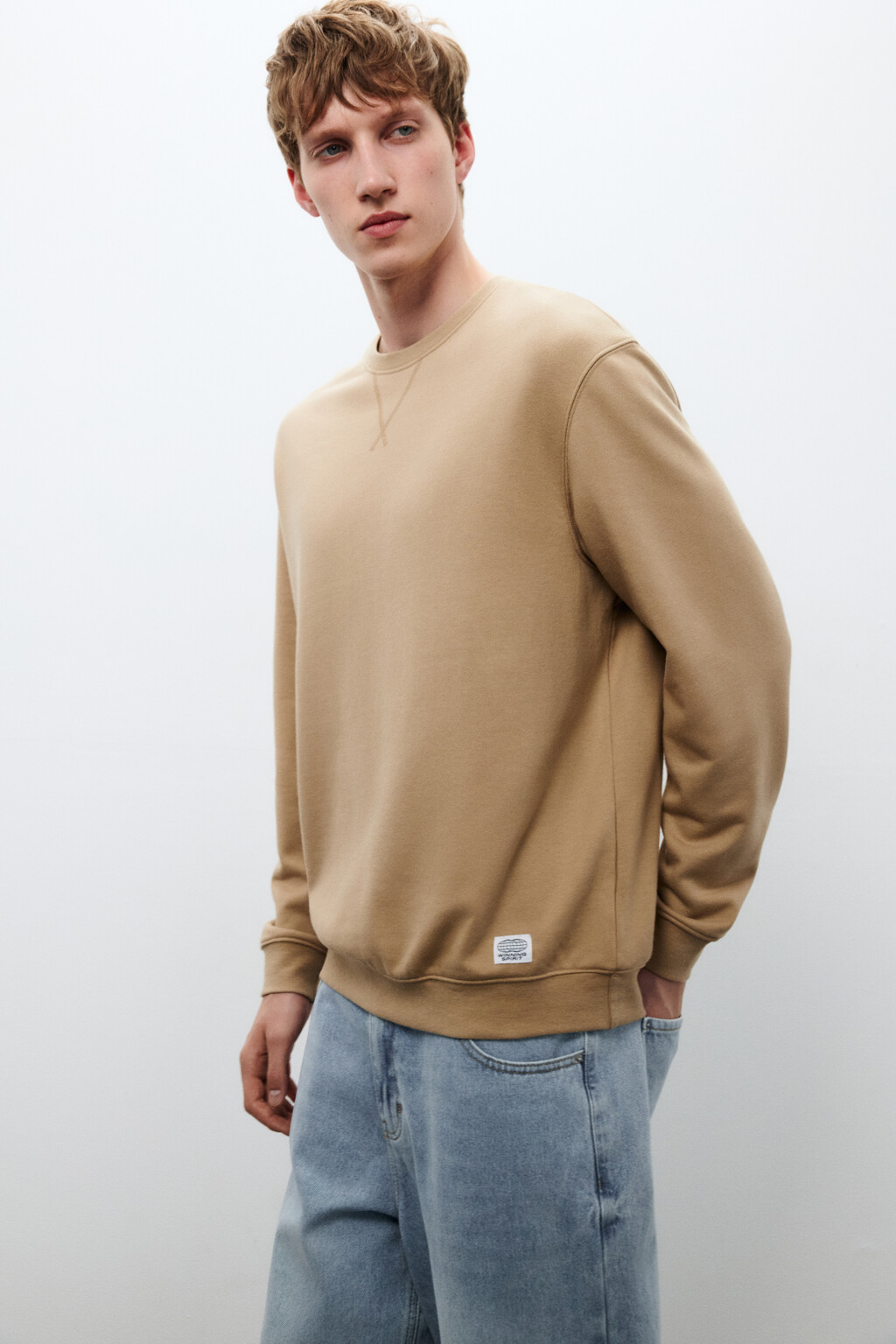 Свитшот из футера с нашивкой - цвет бежевый - 1