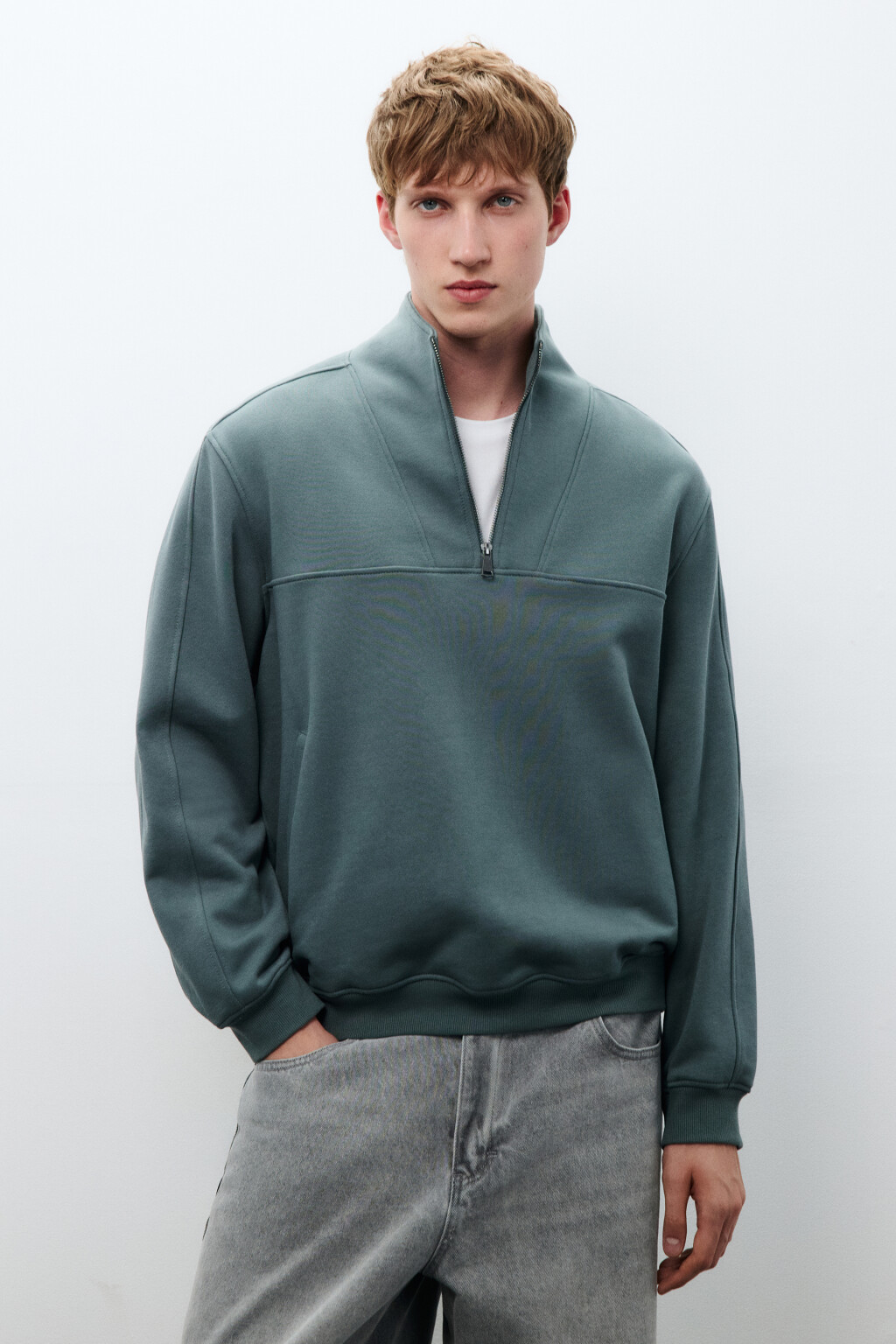 Толстовка half zip из футера - цвет зеленый - 2