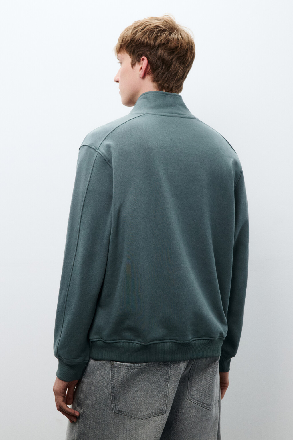 Толстовка half zip из футера - цвет зеленый - 3