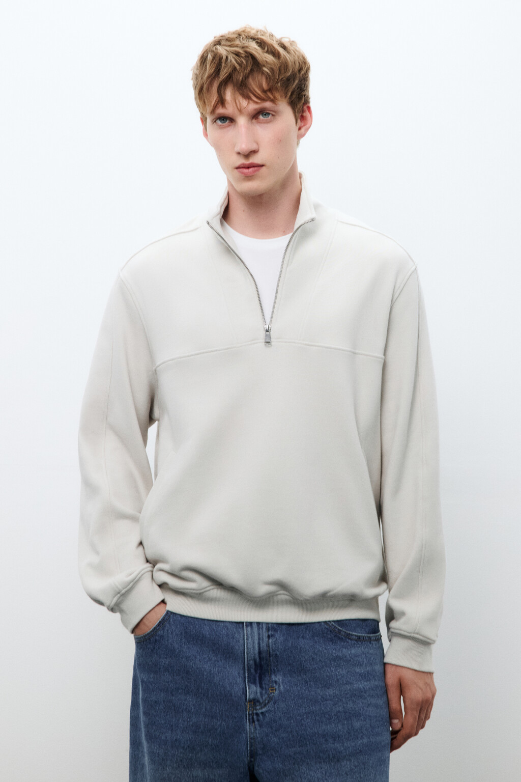 Толстовка half zip из футера - цвет бежевый - 2