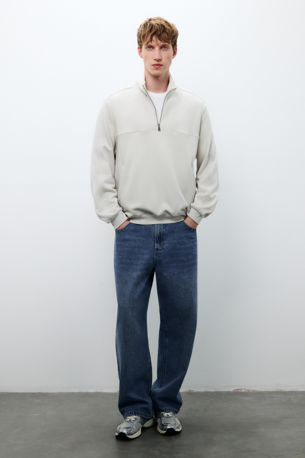 Толстовка half zip из футера - цвет бежевый - 4